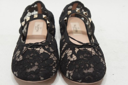 VALENTINO ROCKSTUD BLACK LACE BALLERINA FLAT SHOES 36/5.5 $545 - Picture 6 of 12