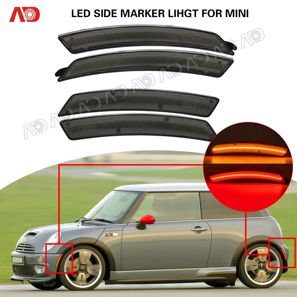 4PCS Smoked For MINI COOPER R55 R56 R57 R58 R60 R61 LED Side Marker Light Amber - Image 2 of 4