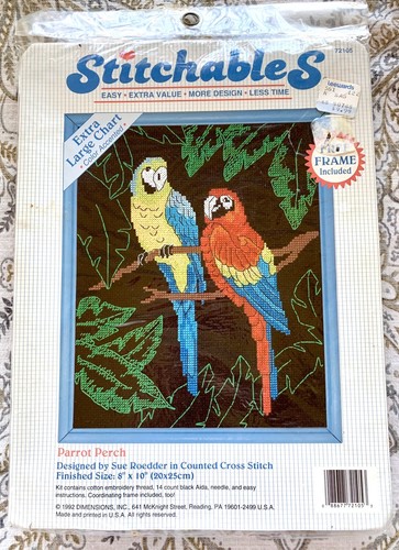 POSIBLES VINTAGE ~ Punto de Cruz Contado ~ LOROS EN ÁRBOLES NUEVO EN PAQUETE - Imagen 1 de 2