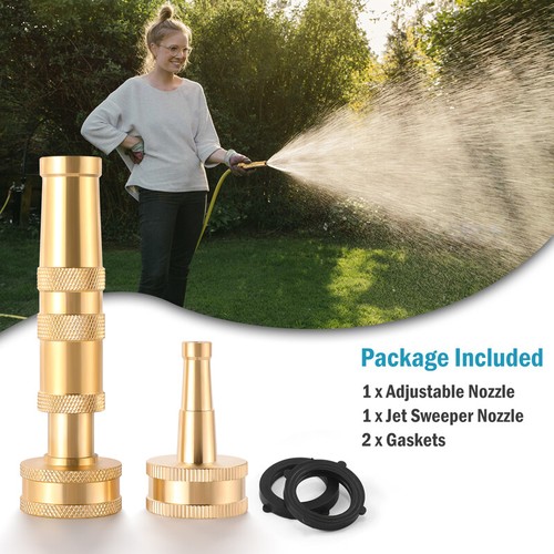 2er Pack Massiv Messing Garten Sprühdüse Verstellbar Twist Wasserschlauch Waschen Auto - Bild 14 von 15