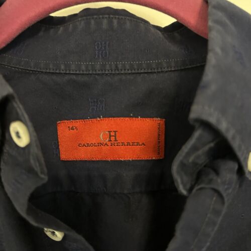 Carolina Herrera Men’s CH Logo Navy Blue Button Front Shirt Neck Size 14.5 - Picture 4 of 5