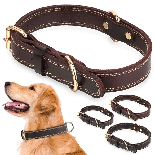 Genuine Leather Dog Collar Durable Alloy Hardware for Small Medium Large Dogs - Picture 2 of 12