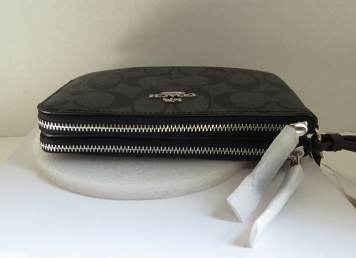 Cartera Muñequera COACH Signature Doble Esquina Cremallera Negra Humo PVC NUEVA CON ETIQUETAS Sin Usar - Imagen 5 de 11