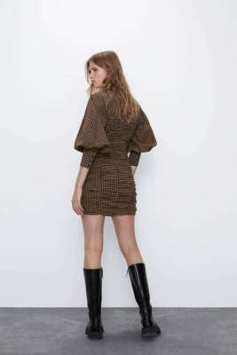 DIESEL オレッシミニスカト ORESSYA152430JHAN 377A ZARA Mini Draped Dress XS Black / Sand Yellow Check Bodycon