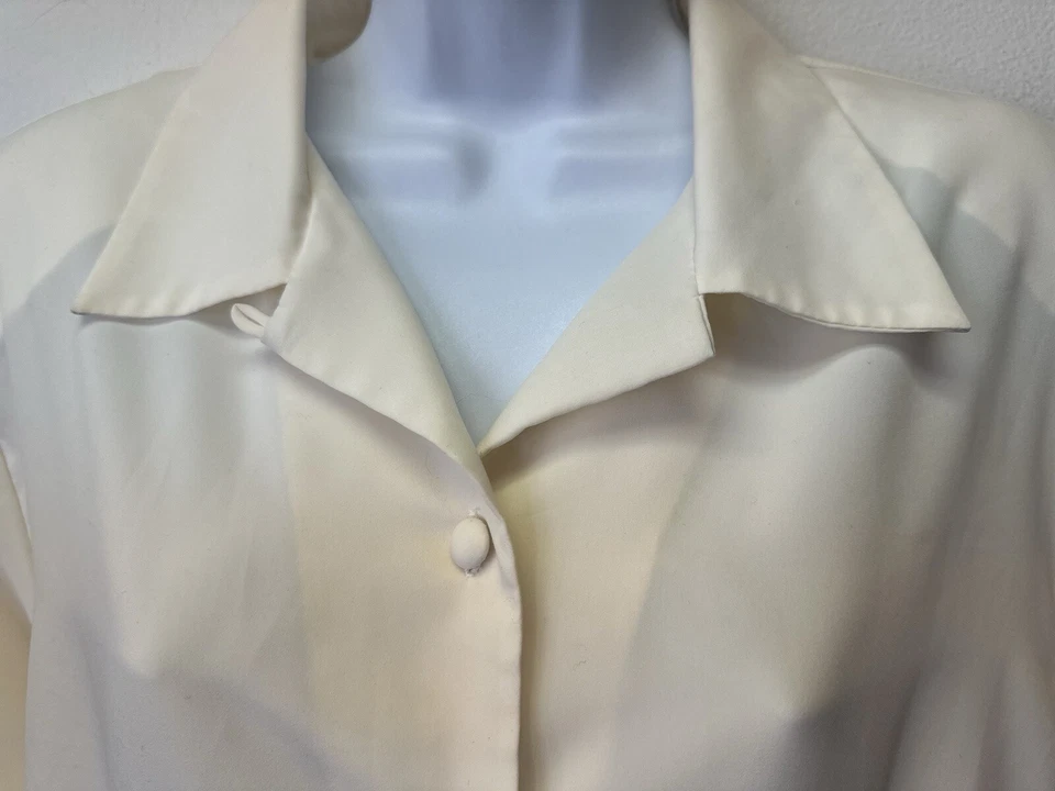 Blusa de satén Christie & Jill para mujer 18 marfil manga larga abotonada carrera Foto 2 de 4