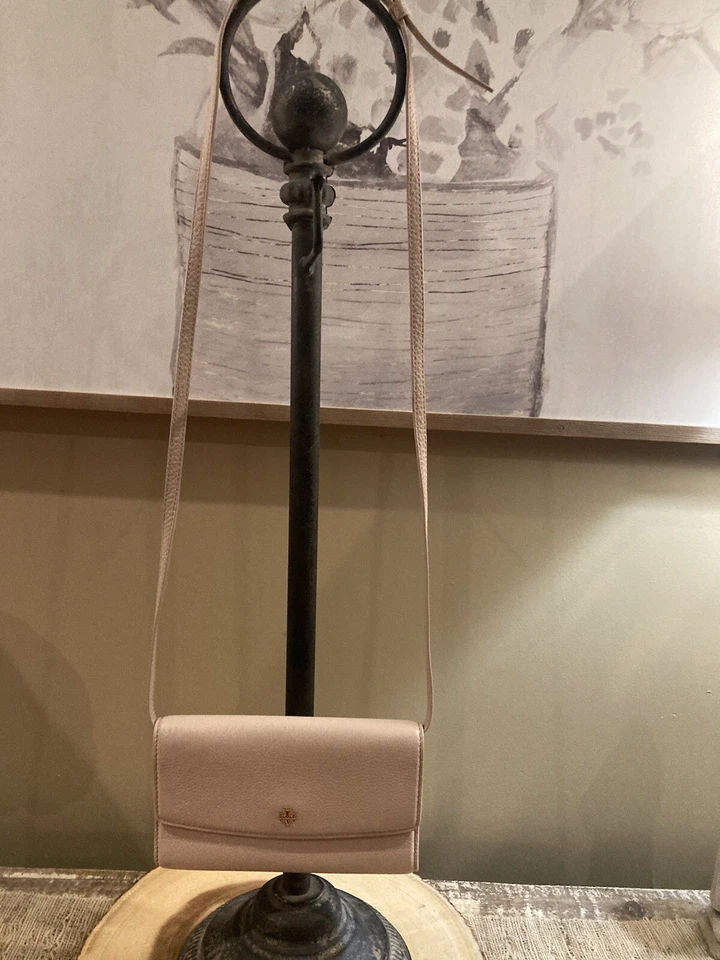 Bolso Bandolera Cartera Tory Burch Shell Rosa Robinson Cuero Guijarro Solapa Foto 3 de 4