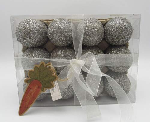 GARDENERS EDEN SILVER GLITTERED EASTER EGGS IN CARTON EASTER DÉCOR SET OF 12 NIB