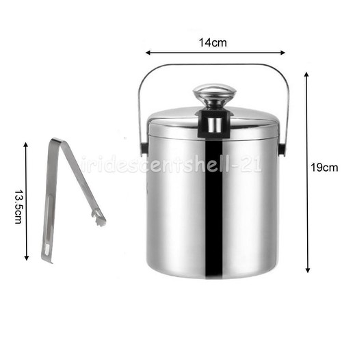 1.3L Stainless Steel Double Wall Ice Bucket+Handle+Insulated Lid & Ice Tongs AUS - Picture 9 of 9