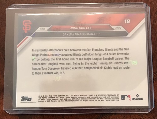 2024 TOPPS NOW #19 JUNG HOO LEE 1ST CAREER MLB HR! PURPLE PARALLEL 25/25! GIANTS - Picture 7 of 7