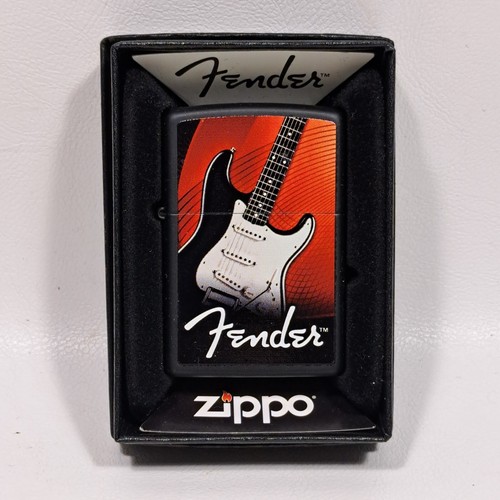 Zippo Lighter Fender Guitar Black Finish 2017 New with Box