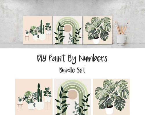 Paint By Numbers DIY Painting Kit POT PLANT Abstract Beginners 20 x 20 Framed AU - Picture 2 of 9