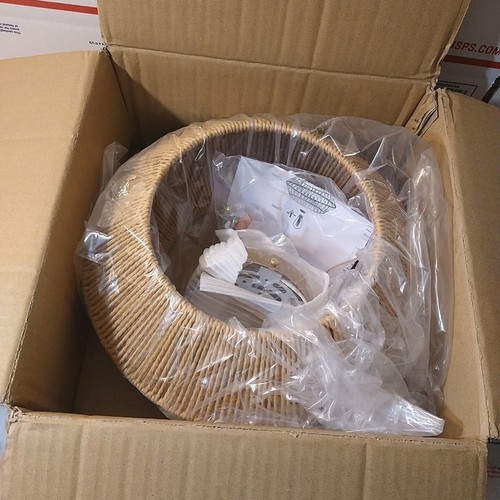 Imitation Rattan Flush Mount Ceiling Light Hand-Woven Shrouded Hallway Ceiling - Picture 10 of 11