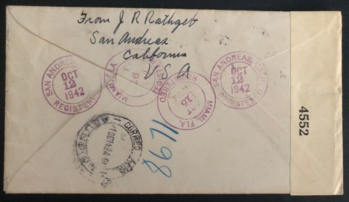 1942 San Andres Ca USA Censored PS Airmail Cover To Asuncion Paraguay - Picture 2 of 2