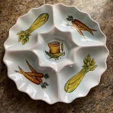 Vintage Veggie Tray Chip Dip Bowl Studio Art Pottery Stoneware 5 Compartment