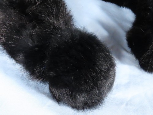 New Vtg BLACK RABBIT FUR Detachable Collar Neck Scarf CHAIN STYLE WOVEN Pom-Poms - Picture 5 of 5