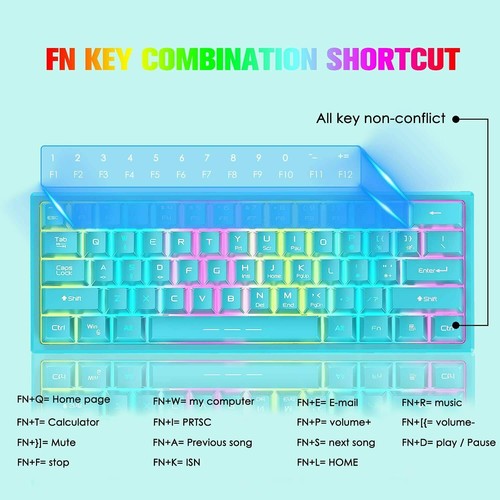 60% Wireless Gaming Tastatur und Maus Combo Set 3800 mAh Rainbow LED Leise Mouse - Bild 7 von 15