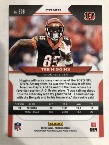 2020 Panini Prizm TEE HIGGINS FOTL RED SHIMMER Rookie RC #26/35 BENGALS - Picture 2 of 2