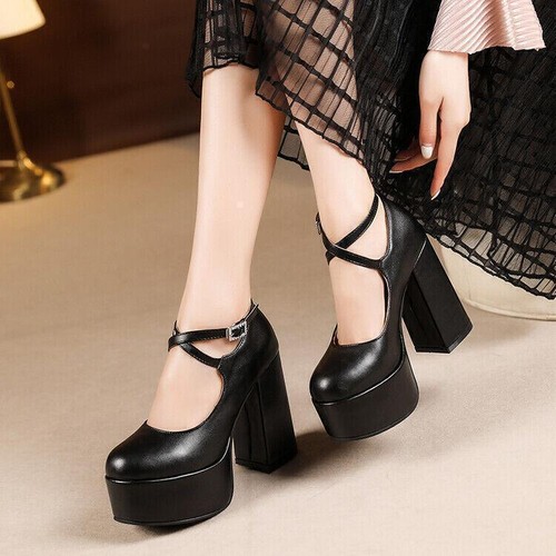 Scarpe donna ecopelle plateau tacco a blocco eleganti party club casual lavoro pompa - Foto 6 di 16