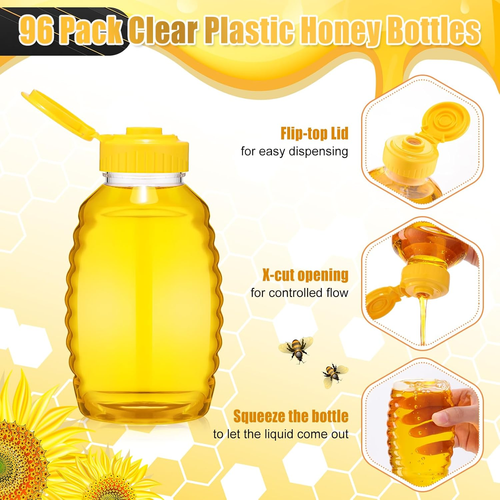 96 PCS Clear Plastic Honey Bottles 16 Oz Honey Jars with Lids Honey Bottle Conta - Picture 3 of 7