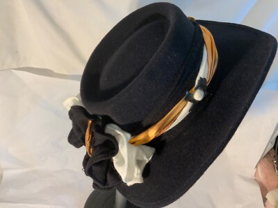 Camelia Calidad Mexico Black Wool Womens Hat Silver Braided Band Fabric Flower Camelia Calidad Mexico Black Wool Womens Hat Silver Braided  main image 4