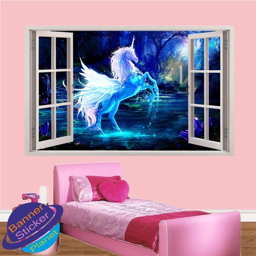 UNICORN CRYSTAL NIGHT FOREST 3D WINDOW WALL STICKER ROOM DECORATION DECAL MURAL - Picture 2 of 3