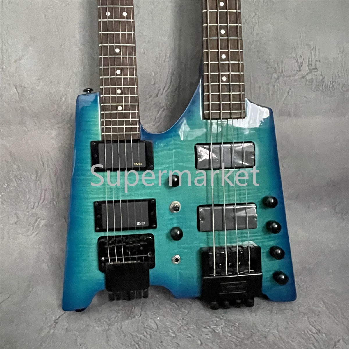 6 4 String Blue Electric Bass Guitar Solid Body Floyd Rose Bridge
