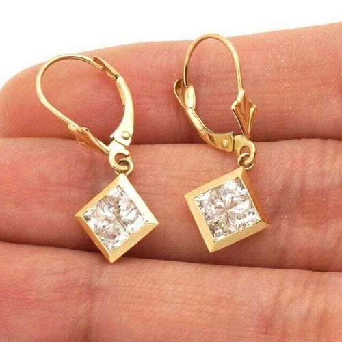 Pendientes de oro amarillo blanco de 14k con bisel cuadrado circonita cúbica con cierre de palanca - Imagen 1 de 27