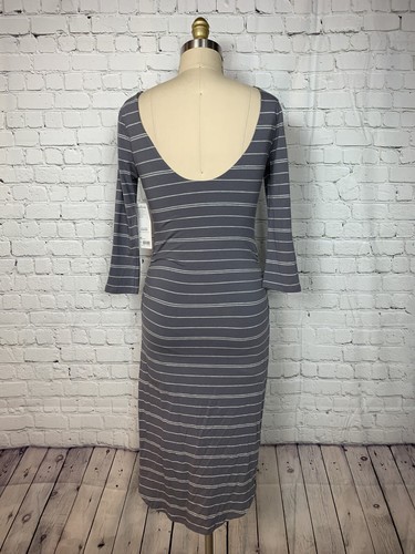 Athleta Womens Dress Comeback Midi Gray Striped Ruched Sides NWT $94 Size XXS - Picture 7 of 11