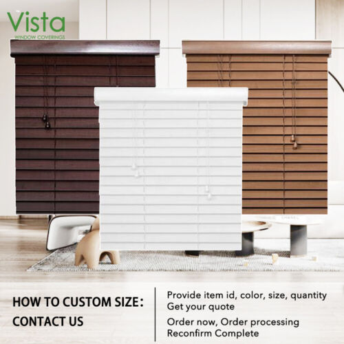 Timber Venetian Blinds 50mm Slats Window Blinds Privacy Shade in Mocha Oak White - Picture 2 of 15