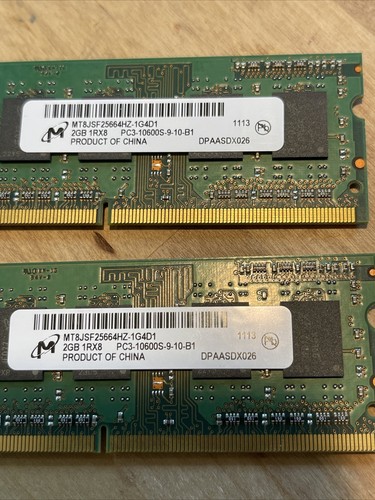 Micron 2GB DDR3 1333 PC3-10600 1Rx8 Laptop PC3-10600S-9-10-B1 X2 Units 4gb Total - Picture 3 of 6