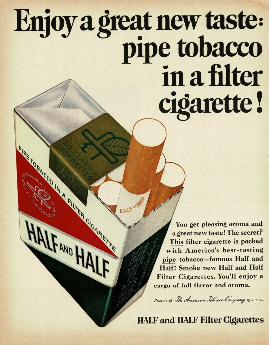 1965 HALF and HALF Cigarettes pipe tobacco Big Bold Graphic Vintage Print  Ad