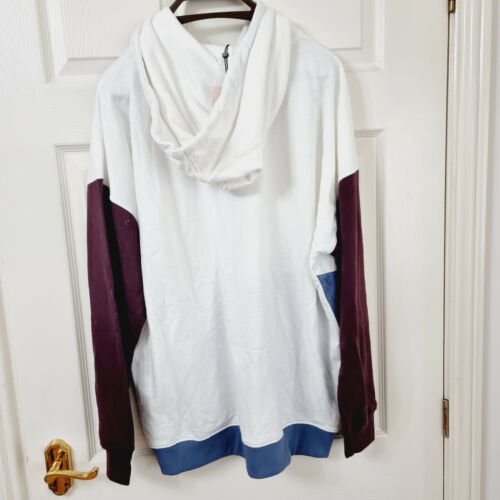 Missguided Colour Block Asymmetric Hoodie Oversize Size 20 22 White Blue Brown - Picture 4 of 6