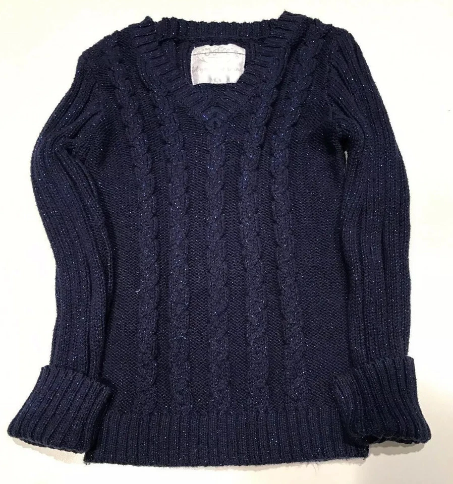 JUSTICIA - Suéter Cuello en V Azul Marino Tejido con Cable Niñas Talla 6 - Usado en Excelente Condición Foto 4 de 4
