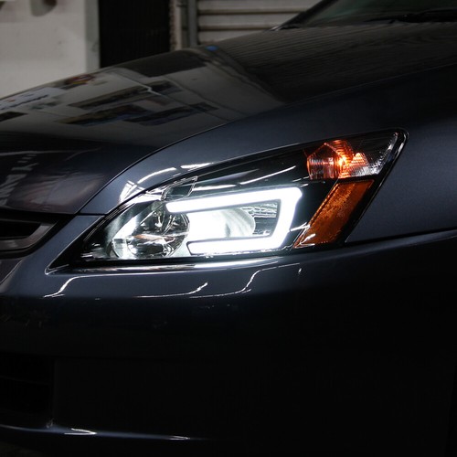 For 2003-2007 Honda Accord Black LED DRL Tube Headlight Headlamp Pair Left+Right - Picture 14 of 15