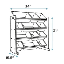 Humble Crew Inspire Toy Storage Organizer with 12 Plastic Storage Bins, Grey/Whi