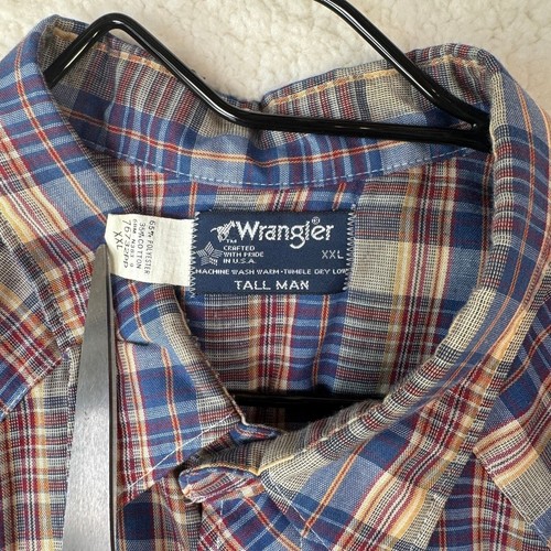 Wrangler Mens Button Down XXL Tall Vintage Plaid 80s Western Cowboy - Picture 3 of 6