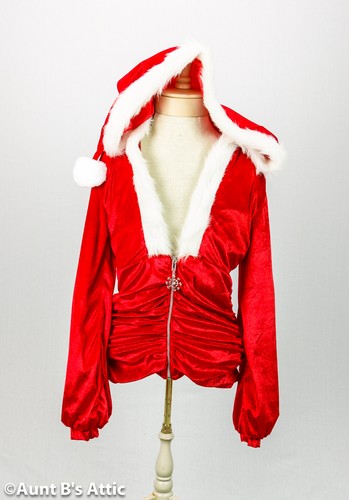  Holiday Hoodie Red Velour & White Faux Fur Zip Front Ladies Novelty Jacket  - Picture 1 of 3