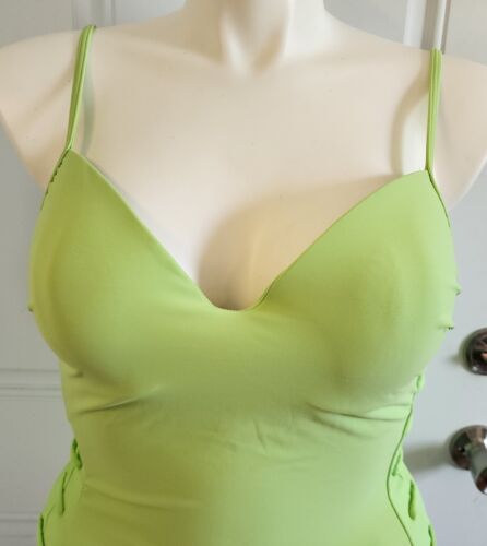 90’s Vintage Newport News Retro Style One Piece Swimsuit Neon Lime Green Size 12 - Picture 2 of 14
