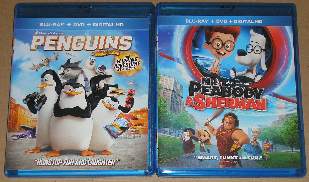 Kid Blu-ray DVD Lot - Penguins of Madagascar + Mr. Peabody
