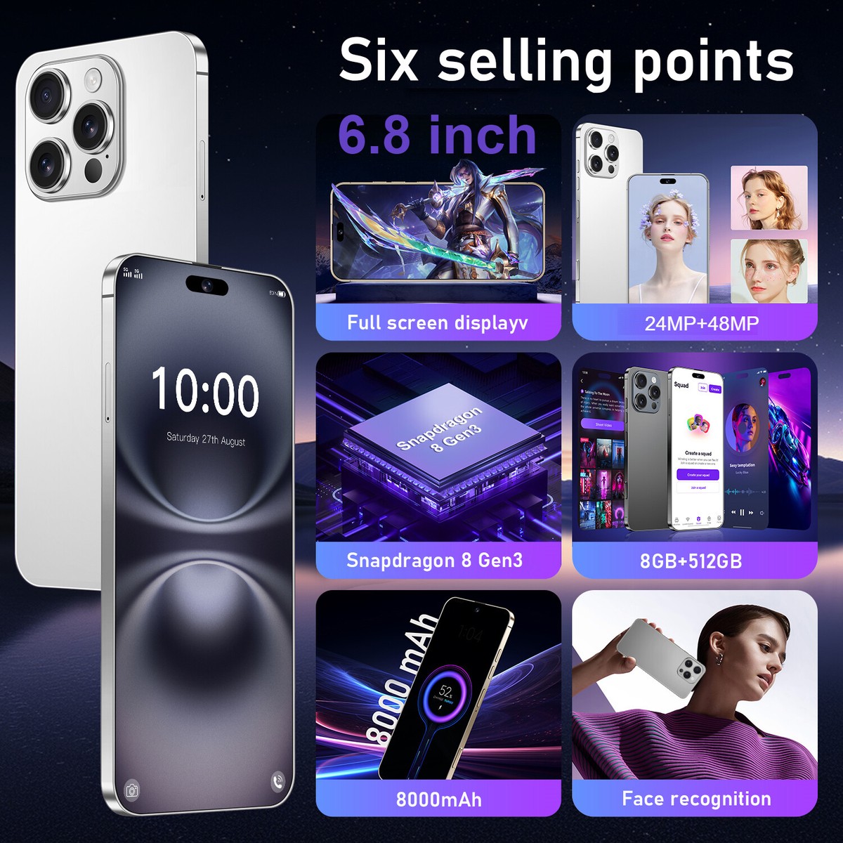 I16 Pro Max Smartphone Global Unlocked 6.8