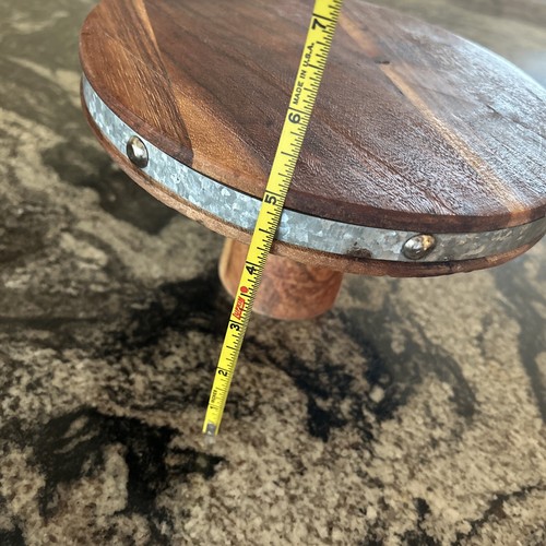 Wooden Cake Stand With Metal Band 5” Tall 8” + - Picture 3 of 6