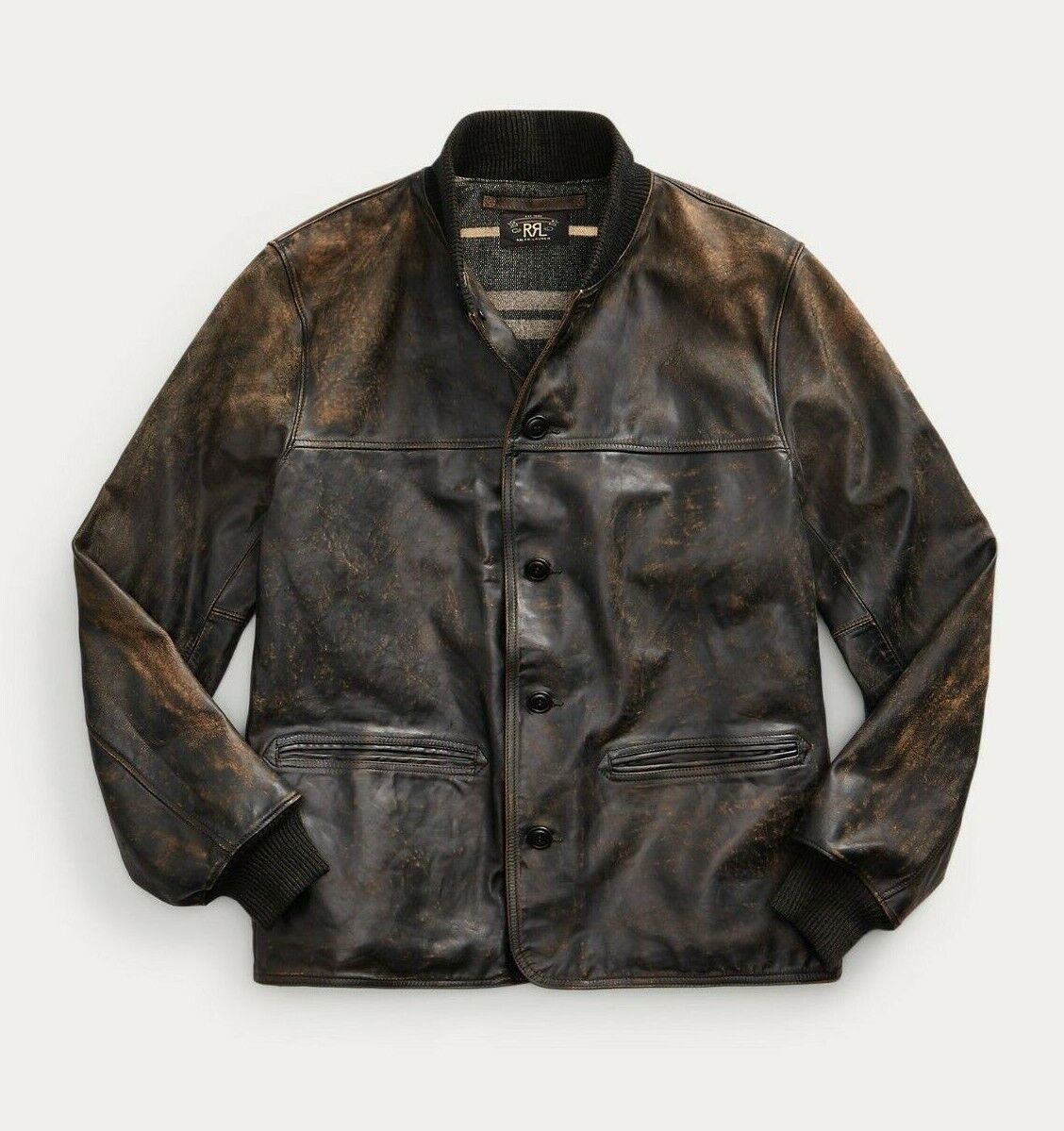 RRL Ralph Lauren Leather Jacket Brown Distressed Men's Size RRL Ralph Lauren Leather Jacket Brown Distressed Men's Size