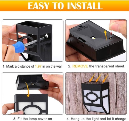 4-12 Pcs LED Solar Fence Lights Outdoor Deck Wall Stair Step Garden Lamp 8 Color - Picture 10 of 20