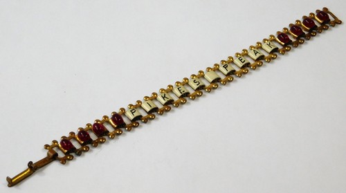 ATQ 1900s PIKES PEAK COLORADO CHILDS SOUVENIR HAND PAINTED JEWEL BRASS BRACELET - Picture 1 of 8