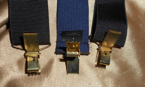Suspenders Clip-on Black Medal Ribbon CAS Germany max 50" Long Old Stock Vintage - Picture 2 of 5