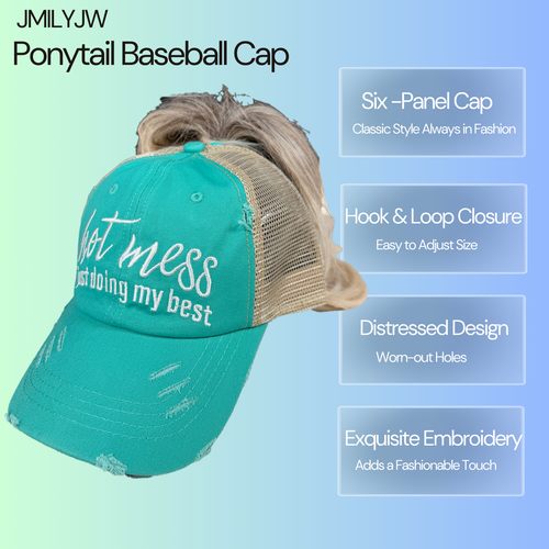 Cappello da baseball da donna - berretto da baseball coda di cavallo invecchiato lavato disordinato cappello panino alto - Foto 30 di 52