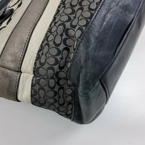 Coach Signature Stripe Mixed Media Medium Tote F11529 Shoulder Handbag Purse  - Picture 6 of 12