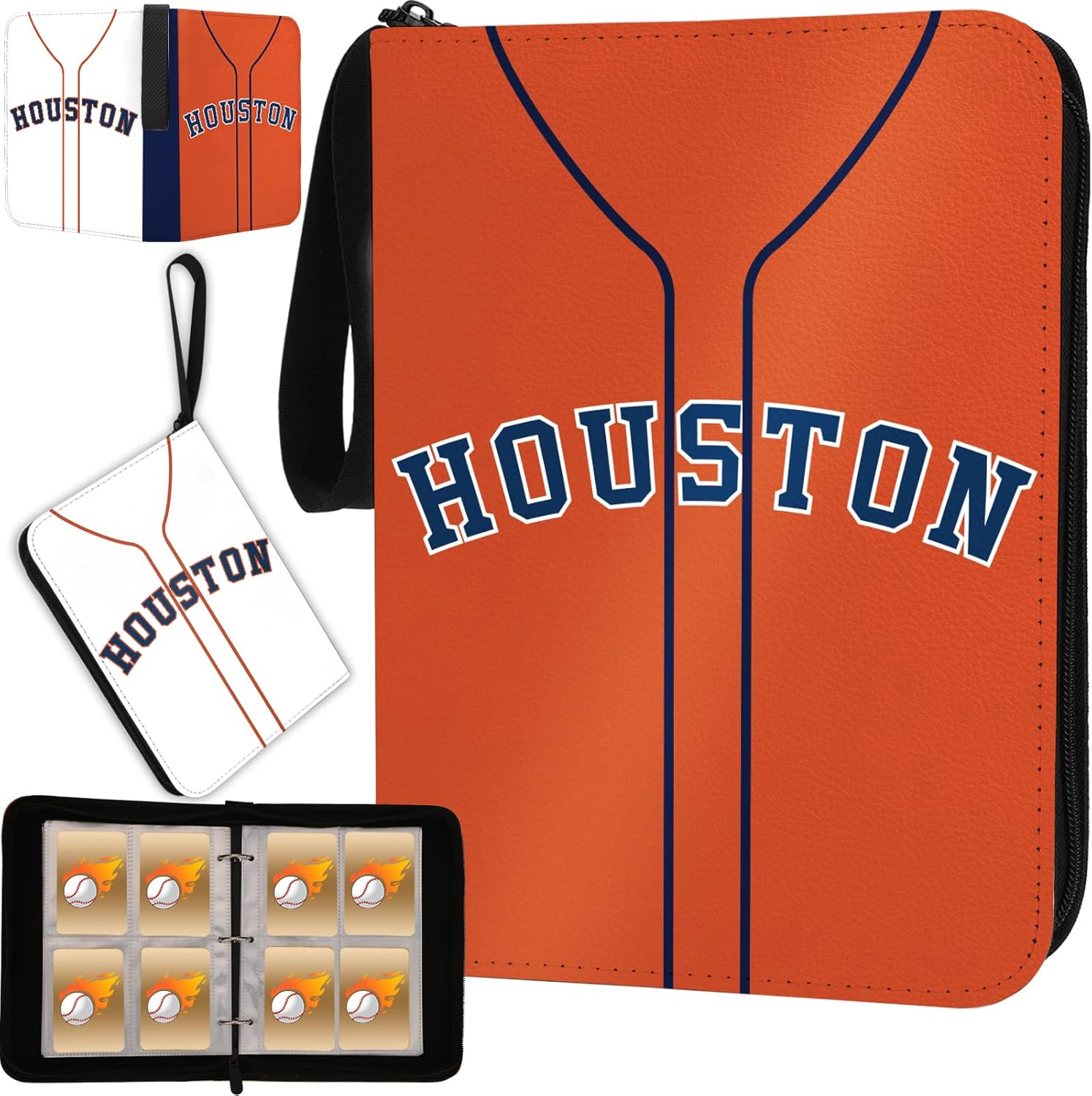 Baseball Card Binder with Sleeves, 400 Pocket, Houston Orange, 3 Ring Binder Sto-image