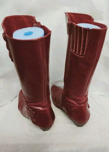 Django & Juliette STICK Womens 36 Calf High Pinot Red Cuban Heel Boots Zipper - Picture 15 of 19