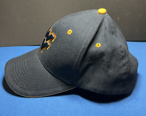 Vintage 90's West Virginia Mountaineers SIGNATURES Hat Cap Snapback Blue Yellow - Picture 4 of 12